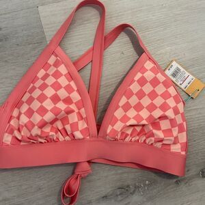 Kona Sol- Coral orange Plaid Bikini Top- Size 1X